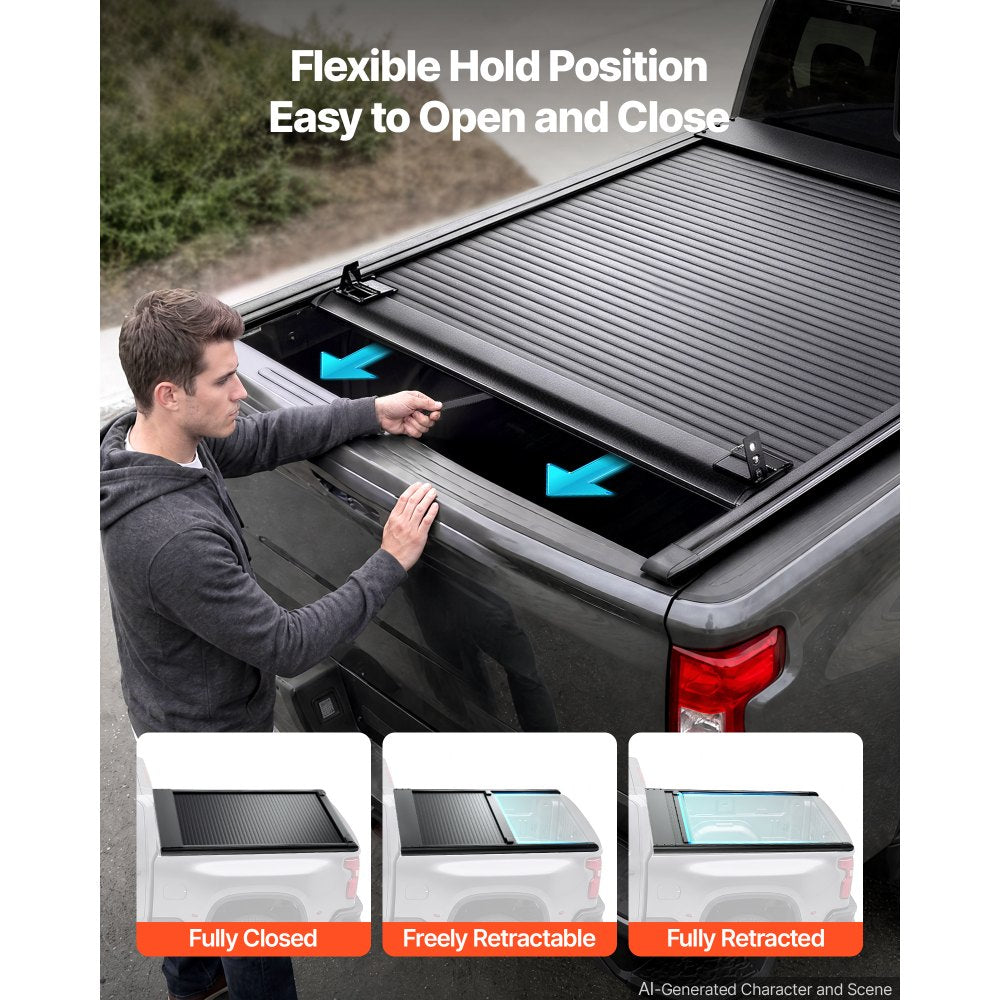 VEVOR Retractable Tonneau Cover 6.9FT Hard Truck Bed Cover Manual Retract, Compatible with 2020-2026 Chevy/GMC Silverado/Sierra 2500/3500HD 6.9FT Bed (82.2"), Waterproof Aluminum, Lock Key for Trips