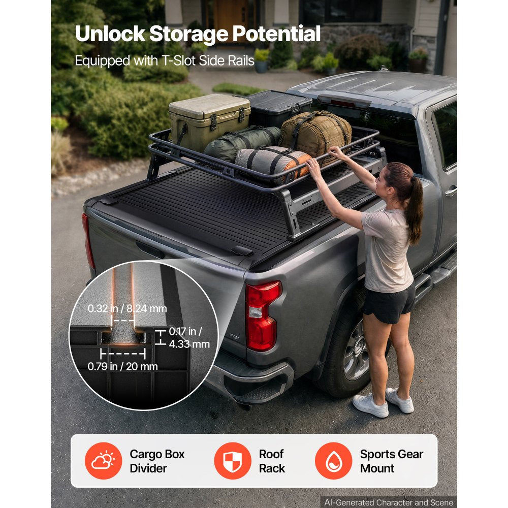 VEVOR Retractable Tonneau Cover 6.9FT Hard Truck Bed Cover Manual Retract, Compatible with 2020-2026 Chevy/GMC Silverado/Sierra 2500/3500HD 6.9FT Bed (82.2"), Waterproof Aluminum, Lock Key for Trips