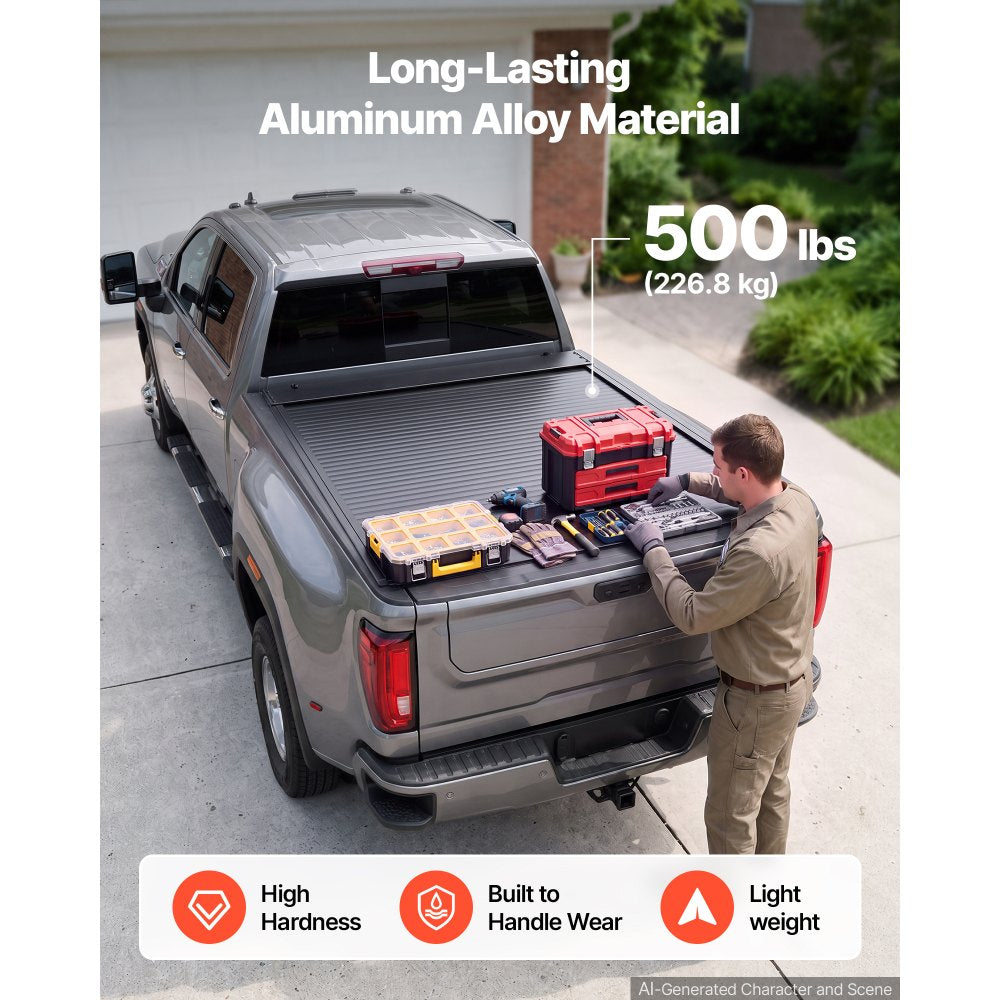 VEVOR Retractable Tonneau Cover 6.9FT Hard Truck Bed Cover Manual Retract, Compatible with 2020-2026 Chevy/GMC Silverado/Sierra 2500/3500HD 6.9FT Bed (82.2"), Waterproof Aluminum, Lock Key for Trips