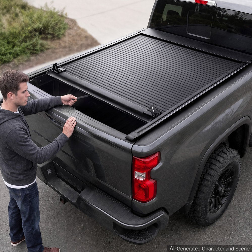 VEVOR Retractable Tonneau Cover 6.9FT Hard Truck Bed Cover Manual Retract, Compatible with 2020-2026 Chevy/GMC Silverado/Sierra 2500/3500HD 6.9FT Bed (82.2"), Waterproof Aluminum, Lock Key for Trips