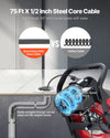 VEVOR Drain Cleaner Machine 75 FT x 1/2 Inch, Sewer Snake Auger Manual Feed with 4 Cutters & Air-activated Foot Switch for 2" to 6" Pipes