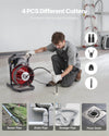 VEVOR Drain Cleaner Machine 75 FT x 1/2 Inch, Sewer Snake Auger Manual Feed with 4 Cutters & Air-activated Foot Switch for 2" to 6" Pipes