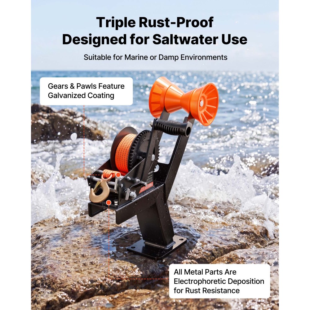 VEVOR Boat Trailer Winch Stand with Roller, 3500 lbs, 20ft Orange Polyester Strap, Boat Winch Mount, for 2-3 Inches W x 3-4 Inches H Trailer Tongue, Fit for Jet Ski, Sailboat, Speedboat