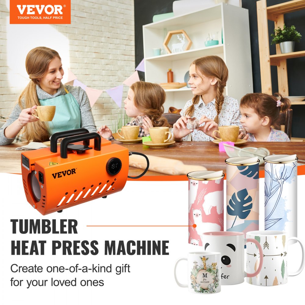 VEVOR Mug Heat Press Machine, 30oz Tumbler Heat Press, Sublimation Transfer 11-15oz 16-25oz 30oz Straight Skinny Tumblers, Cup Heat Press with Heat-resist Gloves, Tape, DIY Ceramic Mugs Glasses