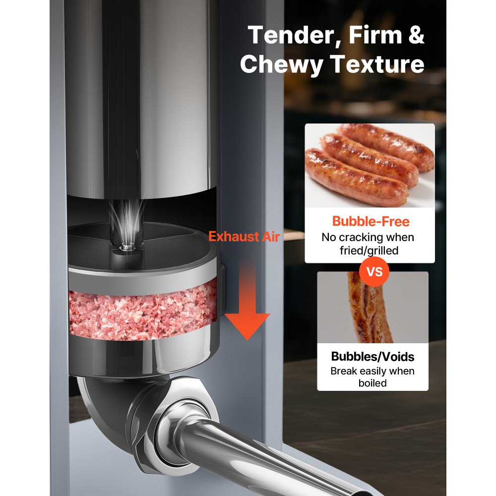VEVOR Manual Sausage Stuffer, 11 LBS / 5 L Vertical Meat Stuffer, Heavy Duty Sausage Casing Meat Stuffing Machine, Dual-Speed Stainless Steel Filler with 5 Filling Tubes, for Commercial and Home Use