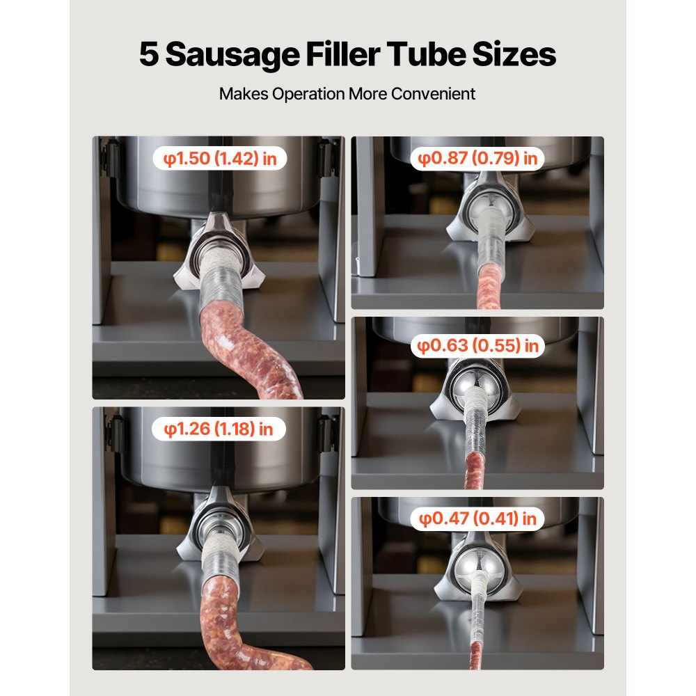 VEVOR Manual Sausage Stuffer, 11 LBS / 5 L Vertical Meat Stuffer, Heavy Duty Sausage Casing Meat Stuffing Machine, Dual-Speed Stainless Steel Filler with 5 Filling Tubes, for Commercial and Home Use