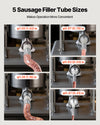 Five sausage filler tube sizes included (0.47 to 1.50 in)