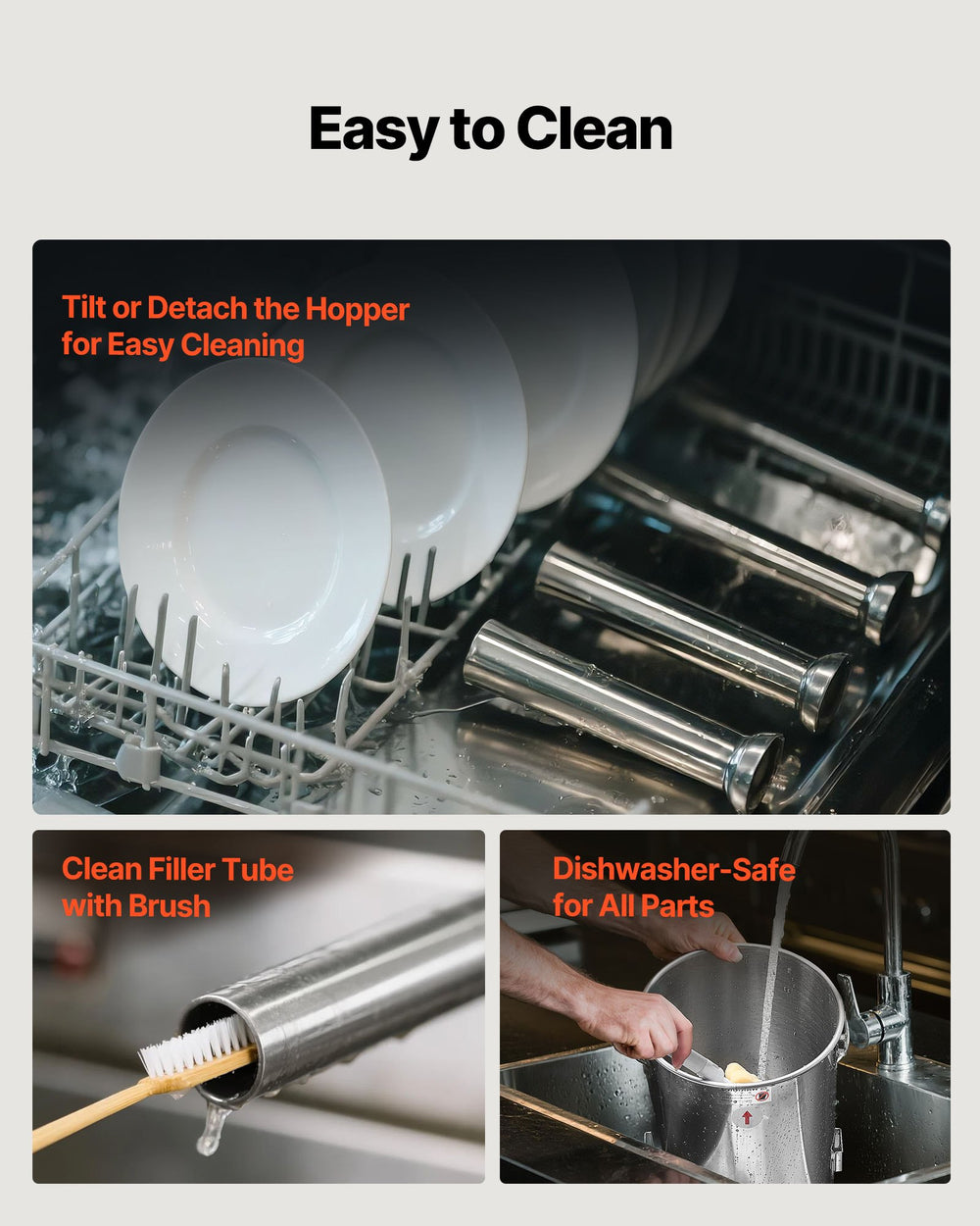 Easy to clean detachable parts and dishwasher-safe components