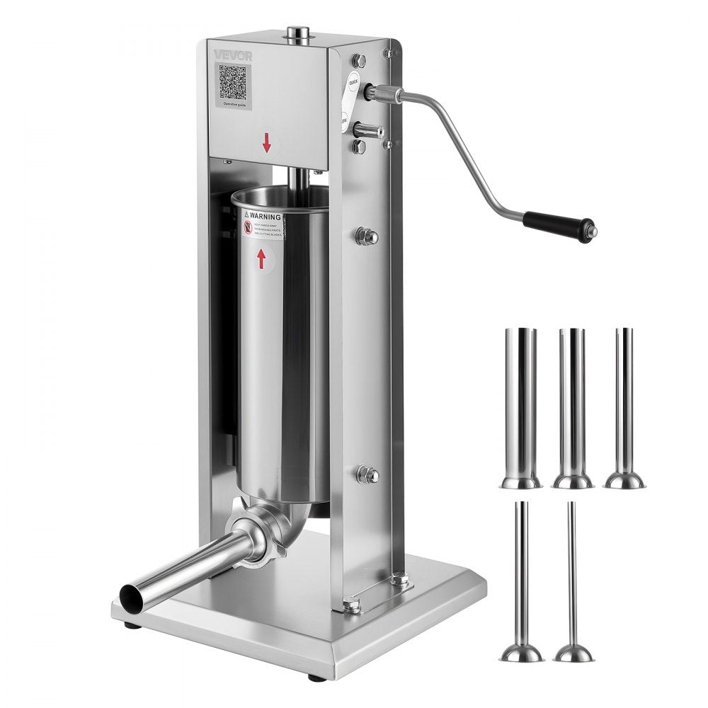 VEVOR Manual Sausage Stuffer, 11 LBS / 5 L Vertical Meat Stuffer, Dual-Speed Sausage Casing Meat Filling Machine, Stainless Steel Heavy Duty Filler with 5 Stuffing Tubes, for Commercial & Home Use