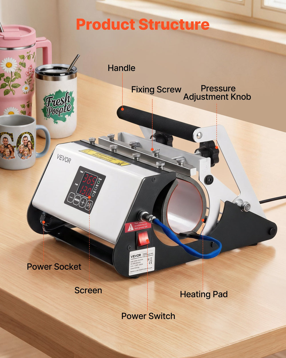 VEVOR Tumbler Heat Press Machine, 30 oz and 40 oz Mug Press, Fast and Even Heating, with Tape, Gloves, Easy Temp and Time Setting, Heat Transfer for Sublimation Tumblers, Cups, Mugs, Black and White