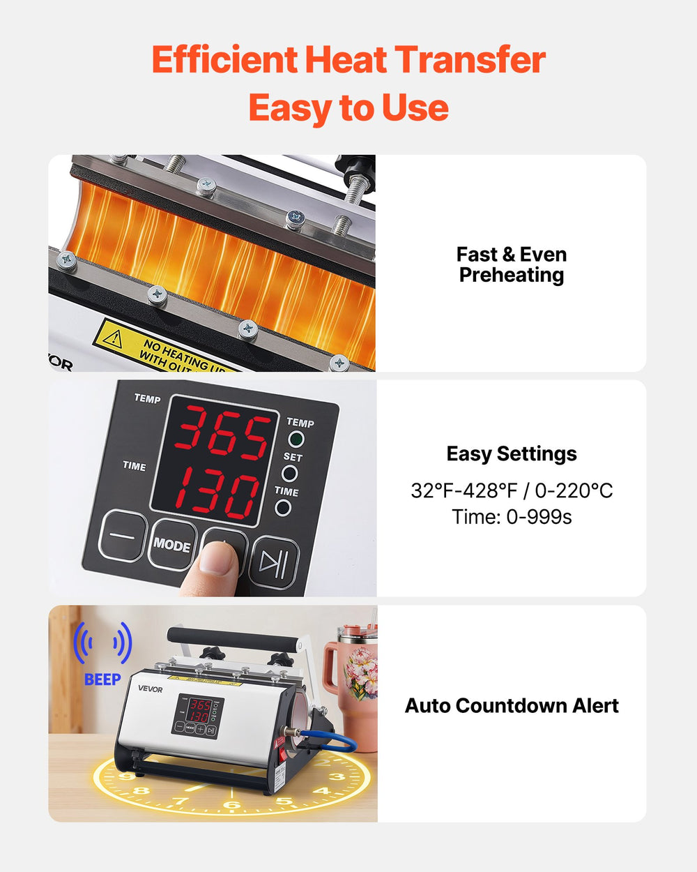 VEVOR Tumbler Heat Press Machine, 30 oz and 40 oz Mug Press, Fast and Even Heating, with Tape, Gloves, Easy Temp and Time Setting, Heat Transfer for Sublimation Tumblers, Cups, Mugs, Black and White