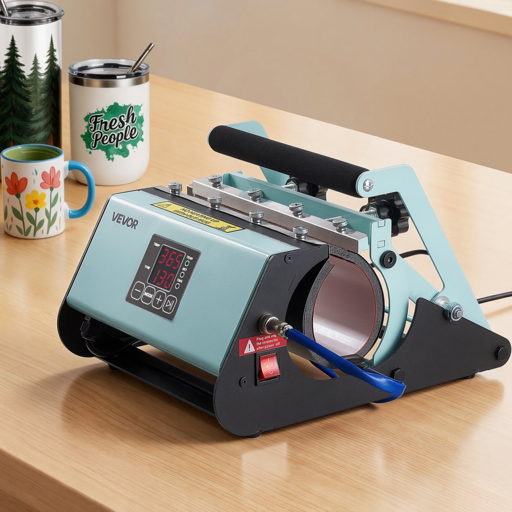 VEVOR Tumbler Heat Press Machine, 11-30 oz Mug Press, Fast and Even Heating, with Tape and Gloves, Easy Temp and Time Setting, Heat Transfer for Sublimation Tumblers, Cups, Mugs, Black and Green