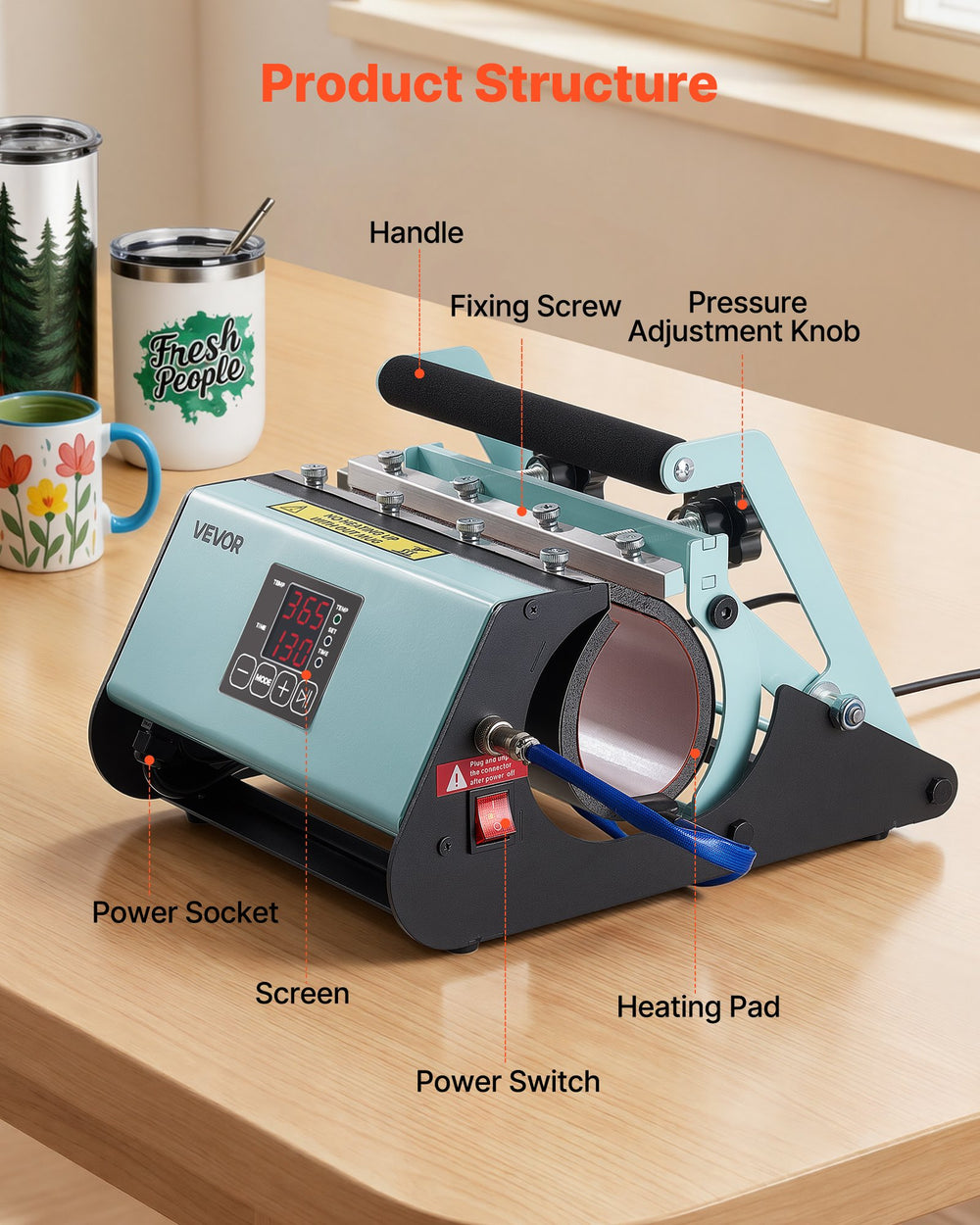 VEVOR Tumbler Heat Press Machine, 11-30 oz Mug Press, Fast and Even Heating, with Tape and Gloves, Easy Temp and Time Setting, Heat Transfer for Sublimation Tumblers, Cups, Mugs, Black and Green