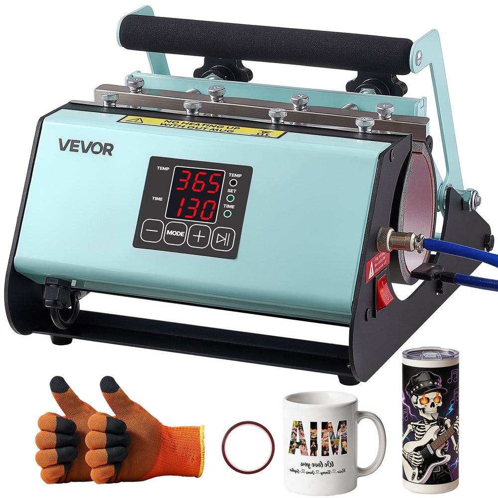 VEVOR Tumbler Heat Press Machine, 11-30 oz Mug Press, Fast and Even Heating, with Tape and Gloves, Easy Temp and Time Setting, Heat Transfer for Sublimation Tumblers, Cups, Mugs, Black and Green