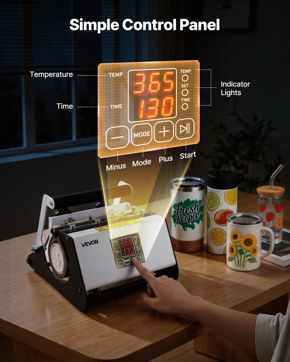 VEVOR Tumbler Heat Press Machine, 11-30 oz Mug Press, Fast and Even Heating, with Tape and Gloves, Easy Temp and Time Setting, Heat Transfer for Sublimation Tumblers, Cups, Mugs, Black and White