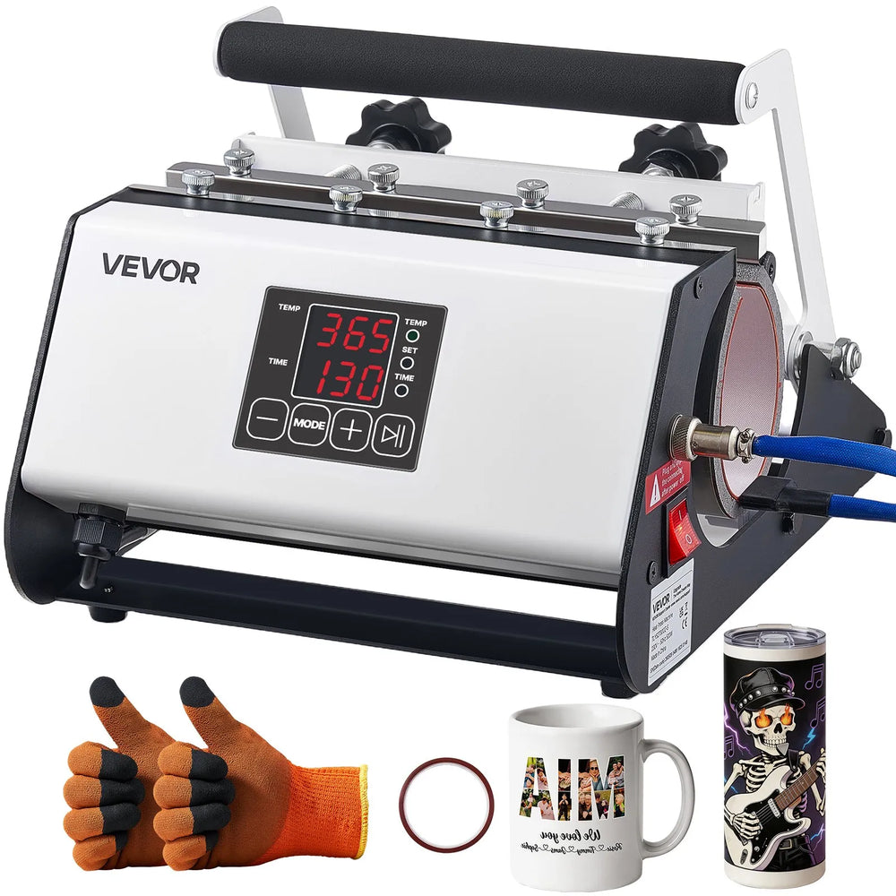 VEVOR Tumbler Heat Press Machine, 11-30 oz Mug Press, Fast and Even Heating, with Tape and Gloves, Easy Temp and Time Setting, Heat Transfer for Sublimation Tumblers, Cups, Mugs, Black and White