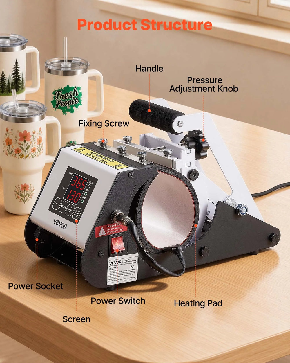 VEVOR Tumbler Heat Press Machine, 40 oz Tumbler Press, Fast and Even Heating, with Tape, Gloves, Easy Temp and Time Setting, Heat Transfer for Sublimation Insulated Tumblers, Cups, Black and White