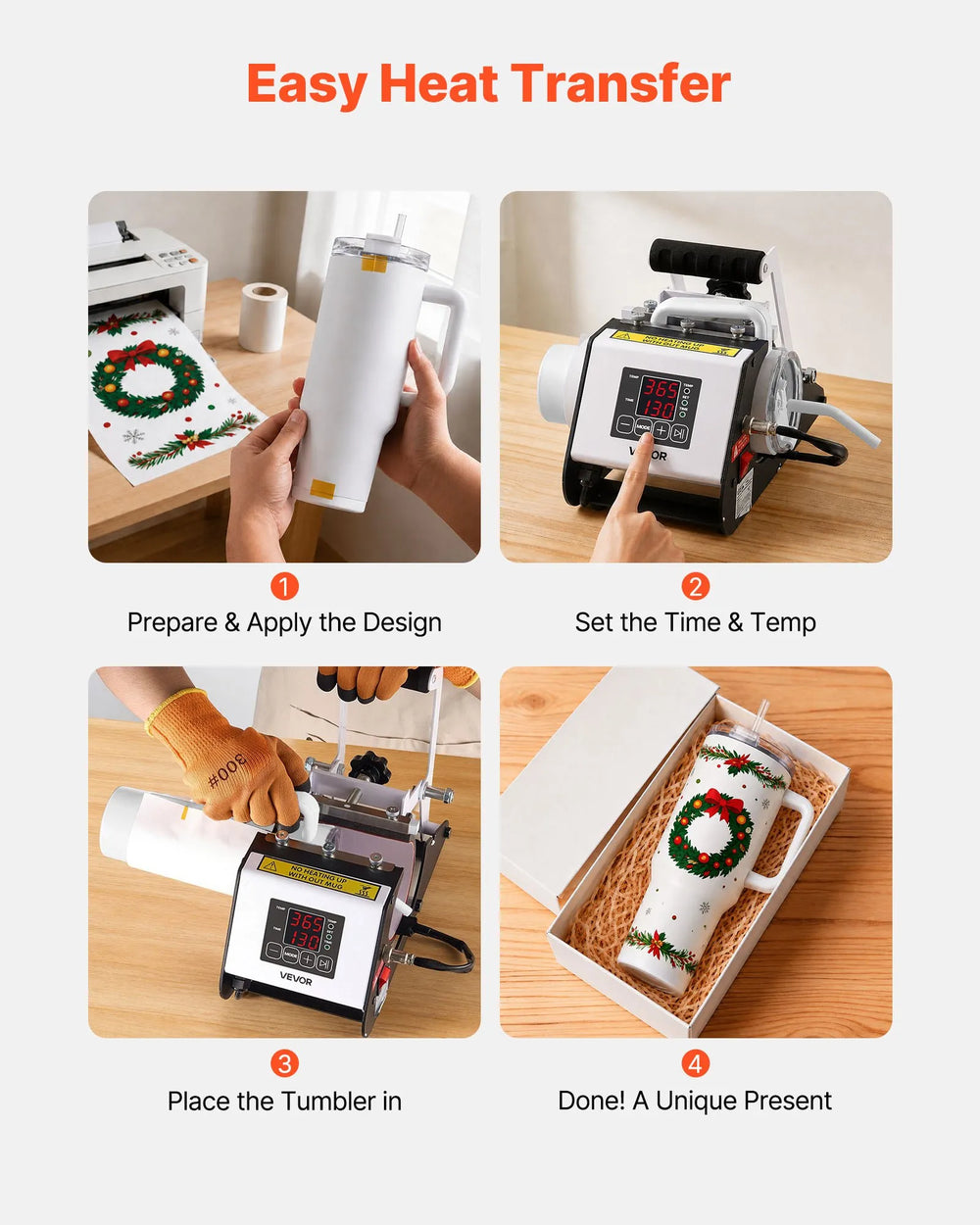 VEVOR Tumbler Heat Press Machine, 40 oz Tumbler Press, Fast and Even Heating, with Tape, Gloves, Easy Temp and Time Setting, Heat Transfer for Sublimation Insulated Tumblers, Cups, Black and White