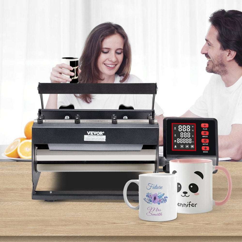 VEVOR Tumbler Heat Press Machine, 11-30oz Mug Press, Heat Up Fast and Even, Tumbler Press with Sublimation Paper, Tape and Gloves, Temp and Time Setting, for Sublimation Tumblers, Cups, Mugs, Black