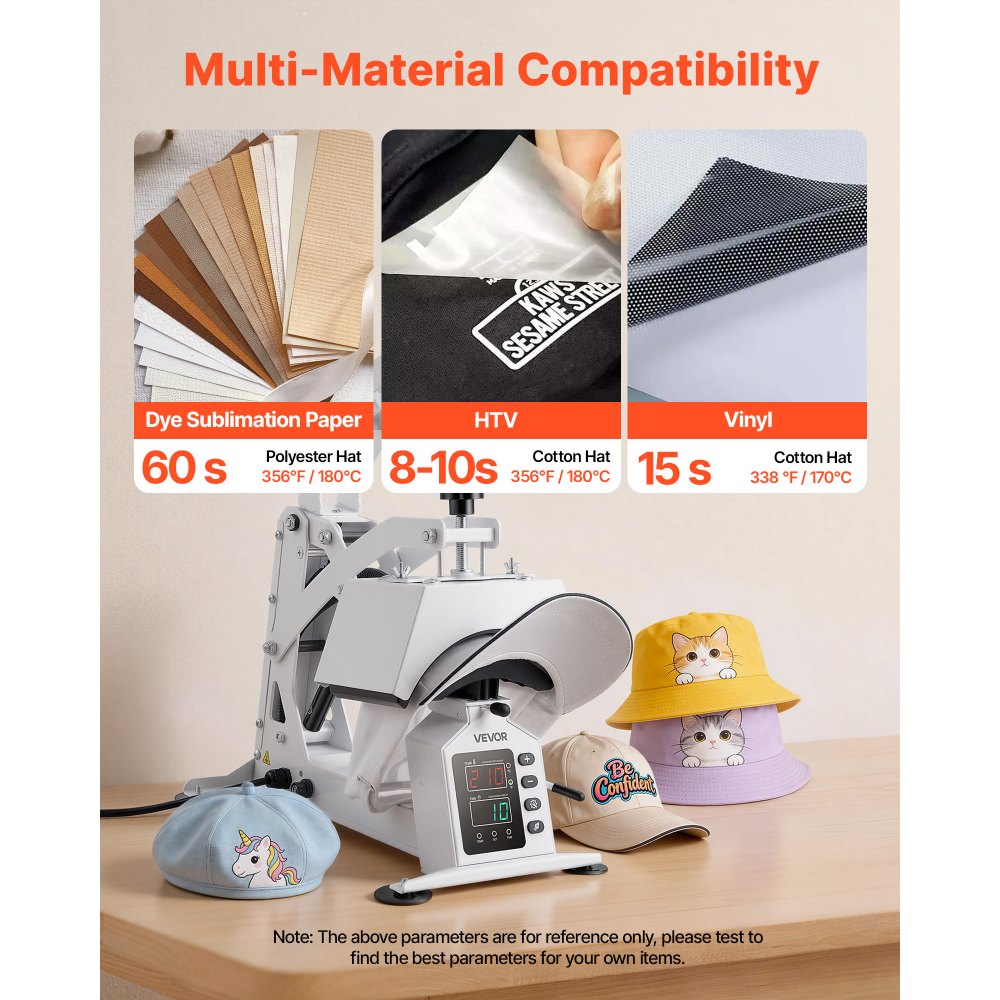 VEVOR Hat Heat Press Machine, with 2 Interchangeable Platens and Caps Stretcher, Precise Temperature & Time Control, Heat Press for Hats and Caps, for HTV Iron On and Sublimation Projects, White
