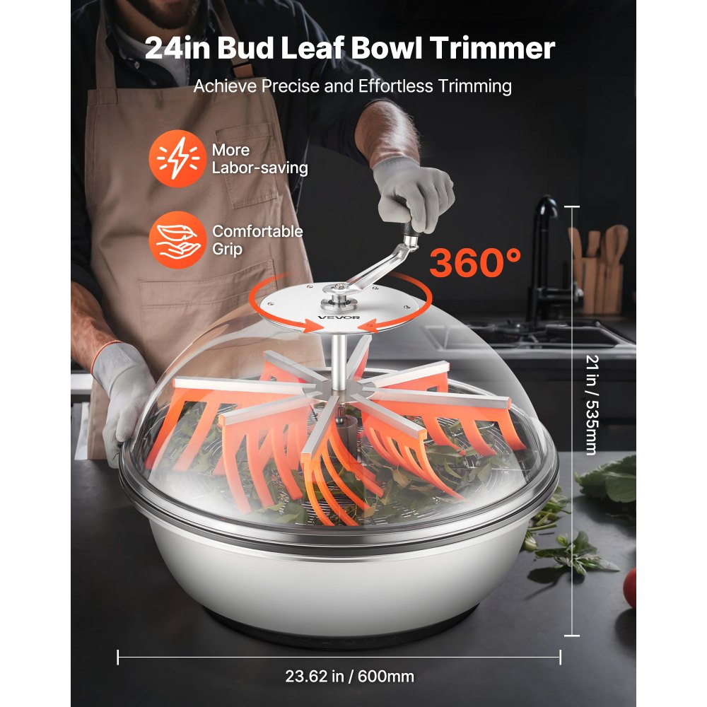 VEVOR Bud Leaf Bowl Trimmer, 24 in Manual Bud Trimmer, with Sharp Stainless Steel Blades, Visual Cutting, Wet & Dry Hydroponic Cutting Machine, Twisted Spin Cut for Plants Leaves Buds Flowers