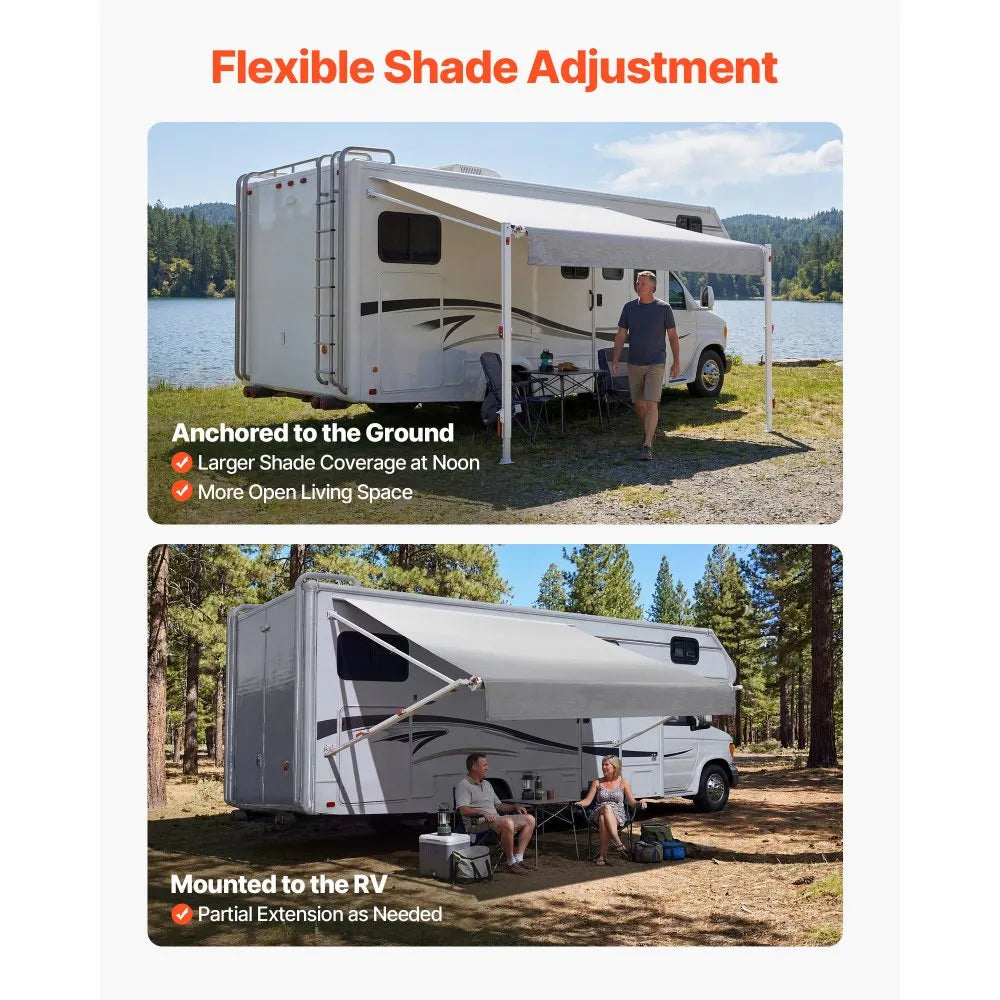 VEVOR Manual RV Awning Complete Kit, 10.12FT Retractable RV Awning with Aluminum Alloy Frame & Waterproof PVC Fabric, Outdoor Camping Trailer Awnings Fit Most RVs (10FT Type, Gradient Gray)