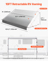 VEVOR Manual RV Awning Complete Kit, 10.12FT Retractable RV Awning with Aluminum Alloy Frame & Waterproof PVC Fabric, Outdoor Camping Trailer Awnings Fit Most RVs (10FT Type, Gradient Gray)