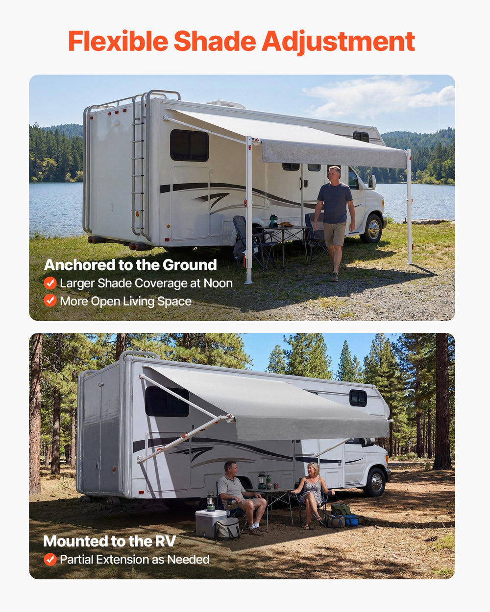 VEVOR Manual RV Awning Complete Kit, 10.12FT Retractable RV Awning with Aluminum Alloy Frame & Waterproof PVC Fabric, Outdoor Camping Trailer Awnings Fit Most RVs (10FT Type, Gradient Gray)