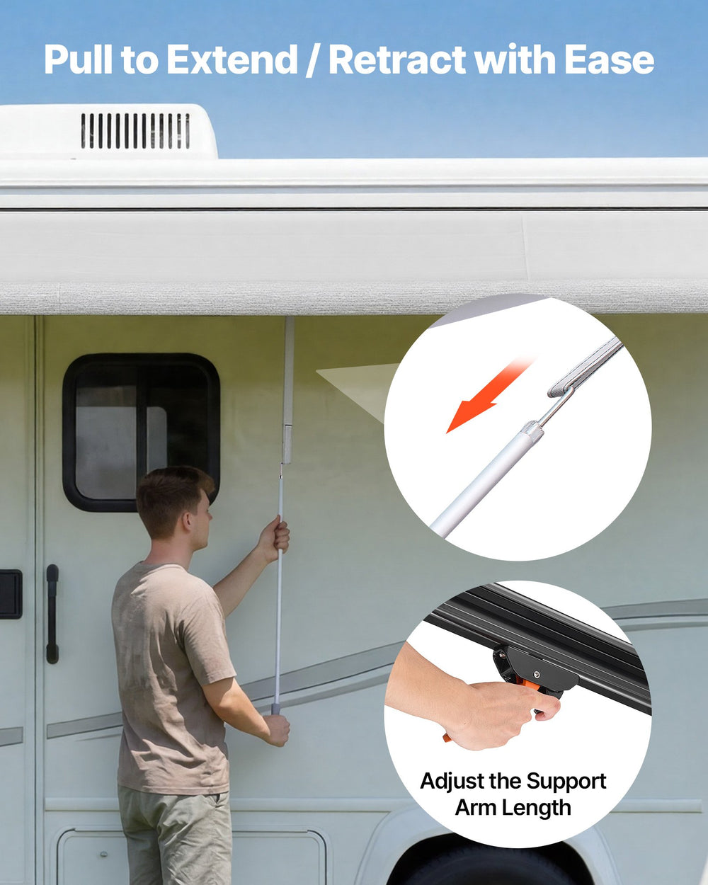 VEVOR Manual RV Awning Complete Kit, 14.12FT Retractable RV Awning with Aluminum Alloy Frame & Waterproof PVC Fabric, Outdoor Camping Trailer Awnings Fit Most RVs (14FT Type, Gradient Black)