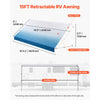 VEVOR Manual RV Awning Complete Kit, 15.12FT Retractable RV Awning with Aluminum Alloy Frame & Waterproof PVC Fabric, Outdoor Camping Trailer Awnings Fit Most RVs (15FT Type, Gradient Blue)