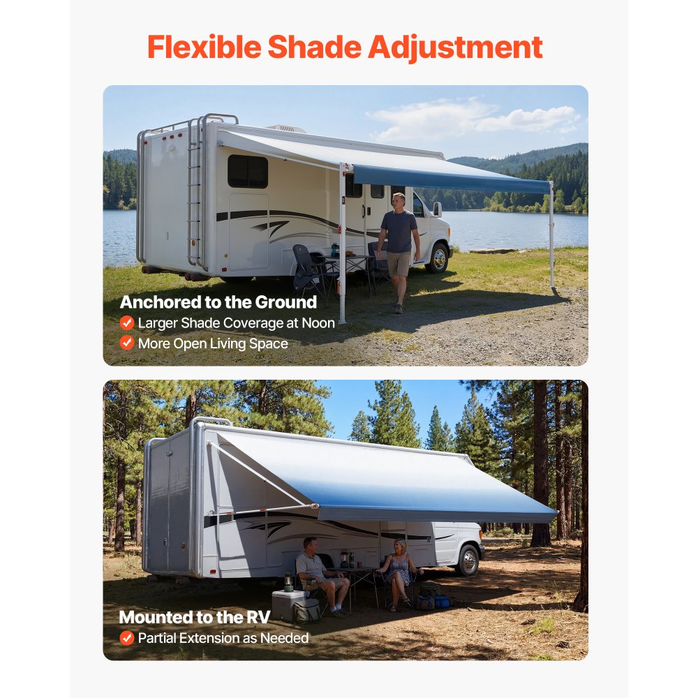 VEVOR Manual RV Awning Complete Kit, 20.12FT Retractable RV Awning with Aluminum Alloy Frame & Waterproof PVC Fabric, Outdoor Camping Trailer Awnings Fit Most RVs (20FT Type, Gradient Blue)