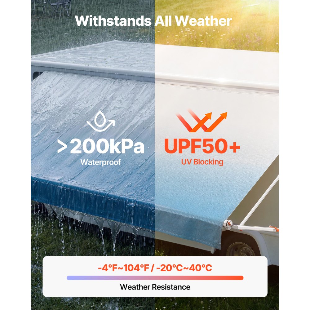 VEVOR Manual RV Awning Complete Kit, 20.12FT Retractable RV Awning with Aluminum Alloy Frame & Waterproof PVC Fabric, Outdoor Camping Trailer Awnings Fit Most RVs (20FT Type, Gradient Blue)