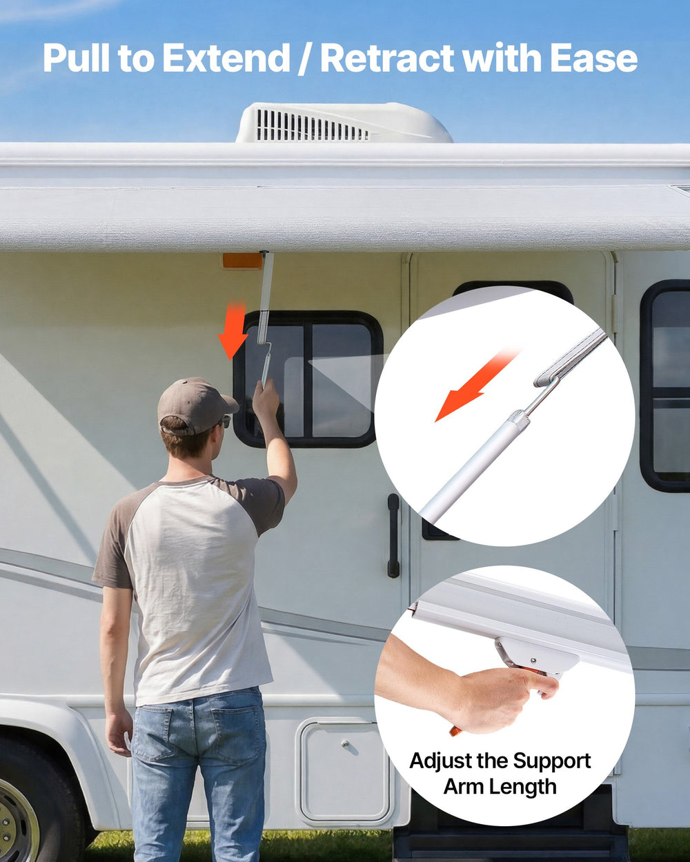 VEVOR Manual RV Awning Complete Kit, 20.12FT Retractable RV Awning with Aluminum Alloy Frame & Waterproof PVC Fabric, Outdoor Camping Trailer Awnings Fit Most RVs (20FT Type, Gradient Blue)