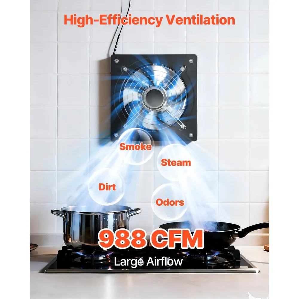 VEVOR 10 Inch Exhaust Fan, 988 CFM High Velocity Wall Mount Vent Fan with On/Off Control, Low Consumption, Portable Ventilation Extractor for Attic,Garage,Basement,Workshop,Kitchen, Chicken Coop,Black