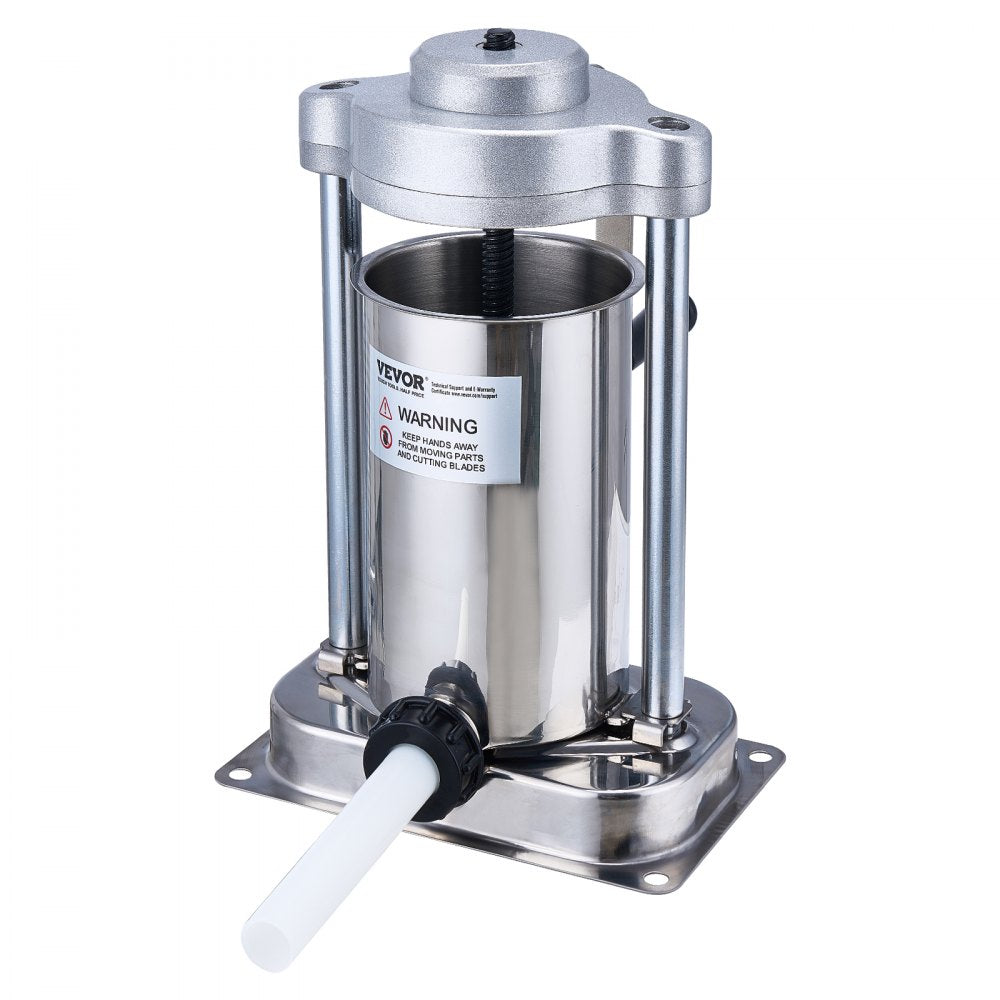 VEVOR Manual Sausage Stuffer, 2 L / 5 LBS Vertical Sausage Machine with G-type Clamp, Food-Grade 304 Stainless Steel Barrel with 2 Stuffing Tubes, for Home Kitchen Restaurant Commercial