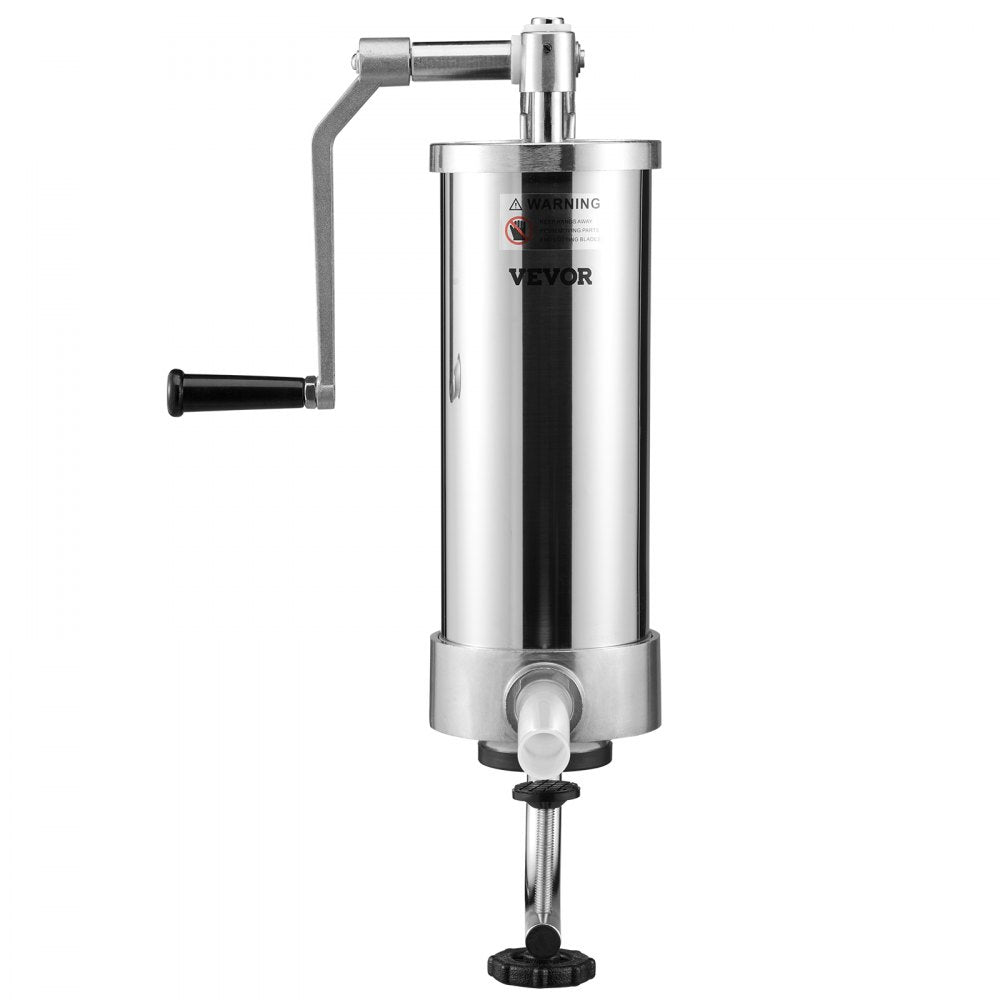 VEVOR Sausage Stuffer, 5LBS/3L Capacity, 304 Stainless Steel Vertical Sausage Stuffer, Sausage Filling Machine with 3 Stuffing Tubes, Suction Base and Manual Crank for Household or Commercial Use