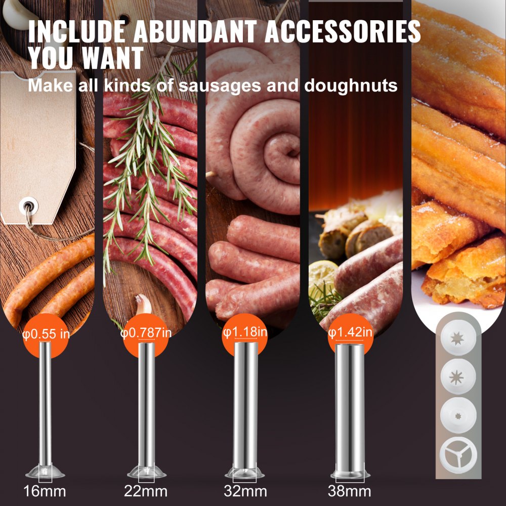 VEVOR Manual Sausage Stuffer, 5LBS/3L Capacity, Two Speed 304 Stainless Steel Vertical Sausage Stuffer, Sausage Filling Machine with 4 Stuffing Tubes, Suction Base for Household or Commercial Use
