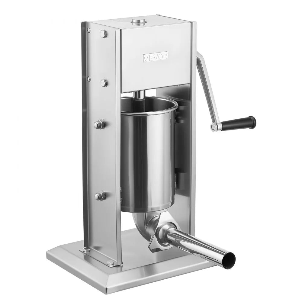 VEVOR Manual Sausage Stuffer, 7 LBS / 3 L Vertical Meat Stuffer, Heavy Duty Sausage Casing Meat Stuffing Machine, Dual-Speed Stainless Steel Filler with 5 Filling Tubes, for Commercial and Home Use