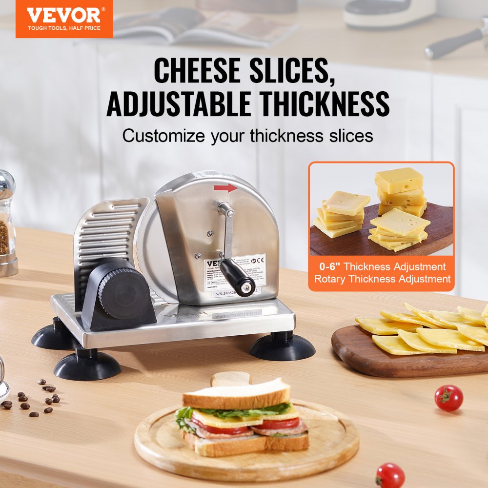 VEVOR Manual Bread Slicer, 0-6" Adjustable Thickness Cheeser Butter Cutting, Micro-Serrated Stainless Steel Blade, Aluminum Alloy Commercial Cheese Slicer for Kitchen, Restaurant, Bakery, Party
