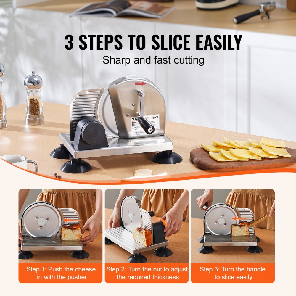 VEVOR Manual Bread Slicer, 0-6" Adjustable Thickness Cheeser Butter Cutting, Micro-Serrated Stainless Steel Blade, Aluminum Alloy Commercial Cheese Slicer for Kitchen, Restaurant, Bakery, Party