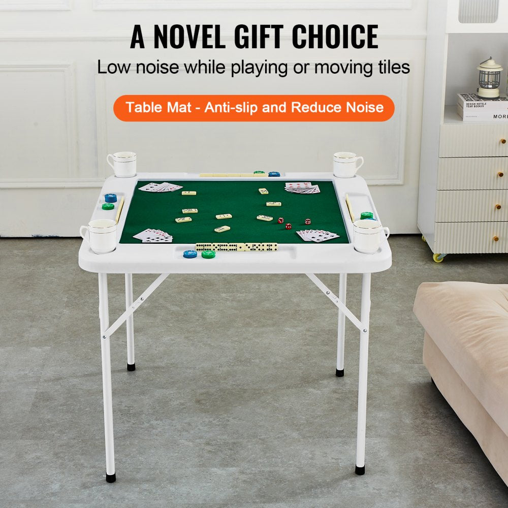 VEVOR Mahjong Table, 4 Player Folding Domino Table with Wear-Resistant Green Tabletop, Portable Square Card Table with 4 Cup Holders & 4 Chip Trays for Mahjong Poker Puzzles, 35.4 x 35.4-inch