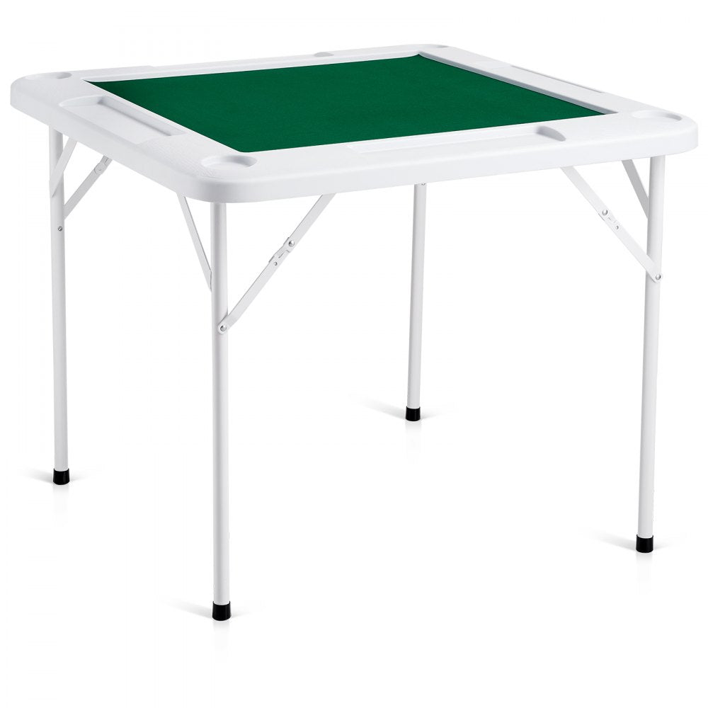 VEVOR Mahjong Table, 4 Player Folding Domino Table with Wear-Resistant Green Tabletop, Portable Square Card Table with 4 Cup Holders & 4 Chip Trays for Mahjong Poker Puzzles, 35.4 x 35.4-inch