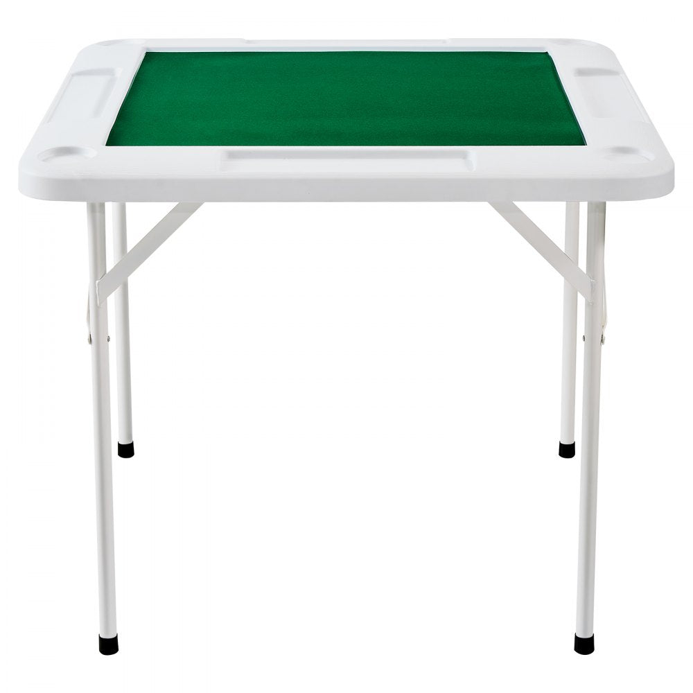 VEVOR Mahjong Table, 4 Player Folding Domino Table with Wear-Resistant Green Tabletop, Portable Square Card Table with 4 Cup Holders & 4 Chip Trays for Mahjong Poker Puzzles, 35.4 x 35.4-inch