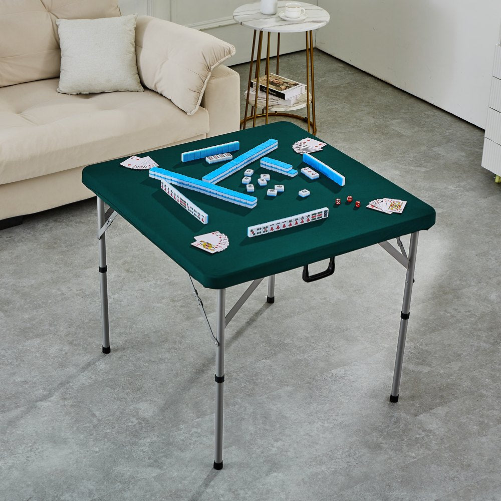 VEVOR Mahjong Table, Fold-in-Half 4 Player Card Table with Wear-Resistant Green Tabletop, Portable Bi-Folding Square Domino Table with Carrying Handle for Outdoor Camping Picnic Party, 34 x 34-inch