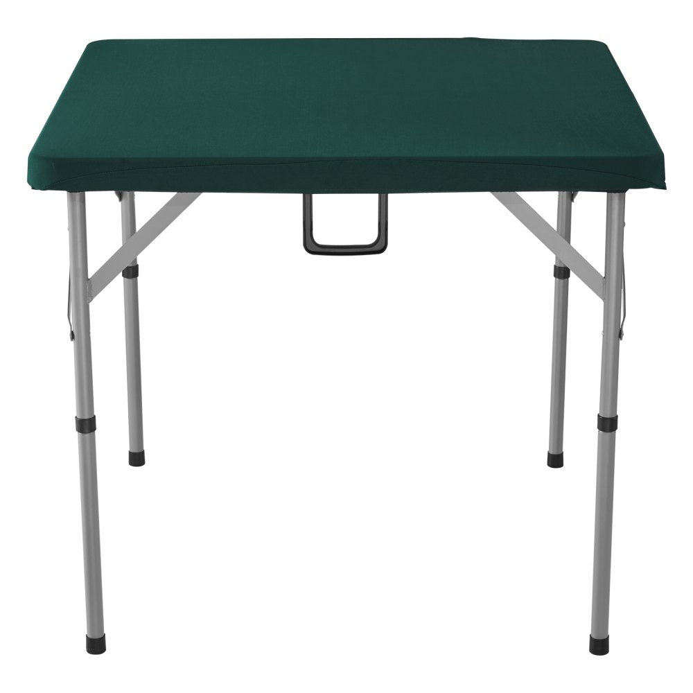 VEVOR Mahjong Table, Fold-in-Half 4 Player Card Table with Wear-Resistant Green Tabletop, Portable Bi-Folding Square Domino Table with Carrying Handle for Outdoor Camping Picnic Party, 34 x 34-inch