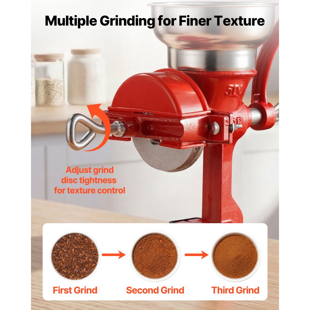 VEVOR Manual Grain Mill with Low Hopper, Hand-Crank Corn Grinder, Heavy Duty Cast Iron Wheat Grinding Mill with Stable Table Clamp & Dust Cover for Grains Spices Coffee Beans Nuts