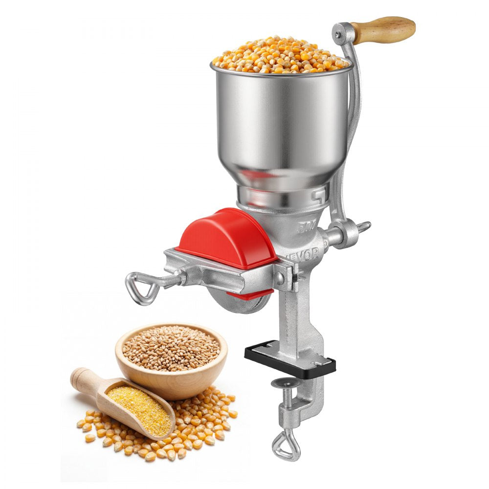 VEVOR Manual Grain Mill with High Hopper, Hand-Crank Corn Grinder, Heavy Duty Cast Iron Wheat Grinding Mill with Stable Table Clamp & Dust Cover for Grains Spices Coffee Beans Nuts