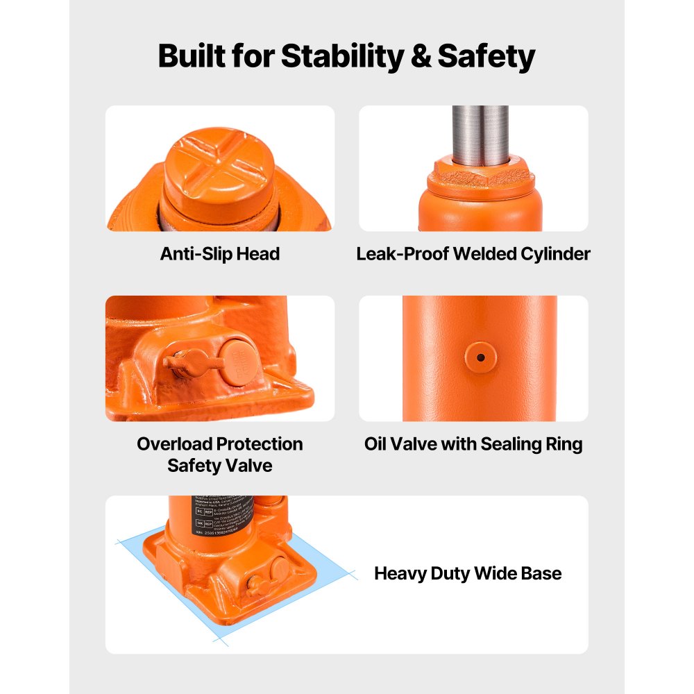 VEVOR Hydraulic Bottle Jack, 4 Ton (8818.4 lbs) Capacity, 7.3-13.8 Inch Lifting Range, Heavy Duty Welded Bottle Jack for Car, SUV, Pickup, Auto Repair, House Lift and Agricultural Equipment, Orange