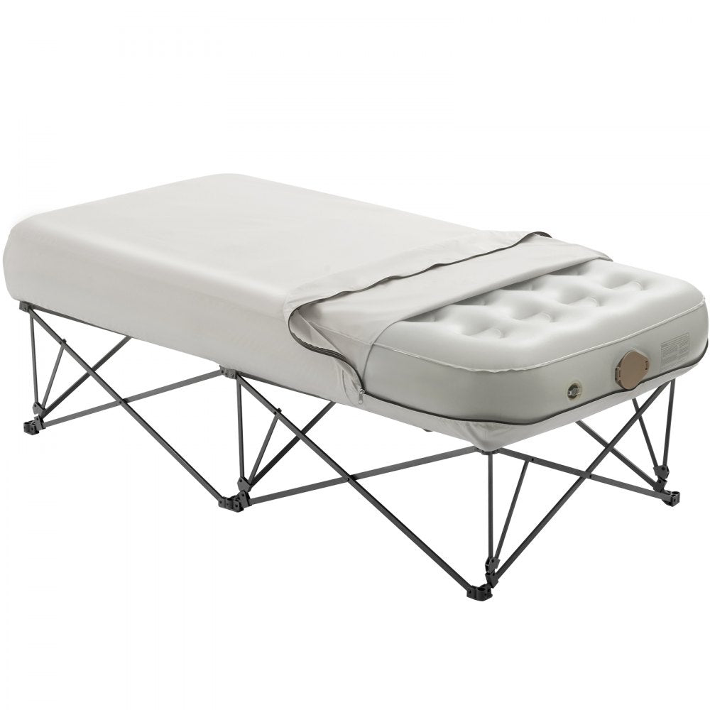 VEVOR Air Mattress Twin with Frame, 1 Person Inflatable Mattress with Pump & Rolling Carry Case, Portable Folding Blow Up Mattress Supports 300lbs, Fast Inflating Air Bed for Home, Guests & Camping