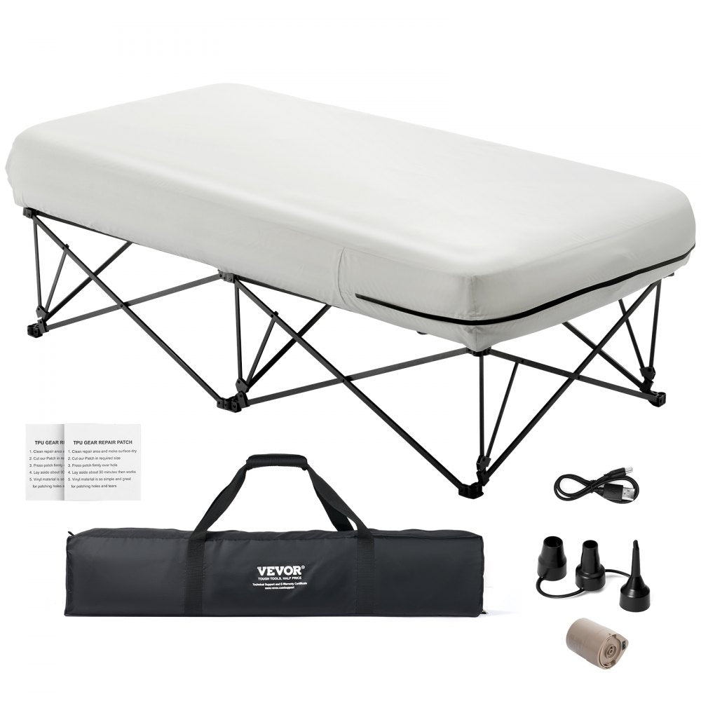 VEVOR Air Mattress Twin with Frame, 1 Person Inflatable Mattress with Pump & Rolling Carry Case, Portable Folding Blow Up Mattress Supports 300lbs, Fast Inflating Air Bed for Home, Guests & Camping